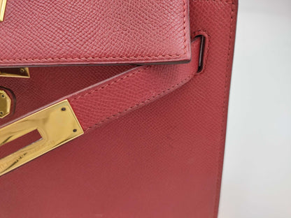 HERMES Kelly 28 Epsom Red Gold Hardware 〇U Stamp Handbag