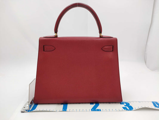 HERMES Kelly 28 Epsom Red Gold Hardware 〇U Stamp Handbag