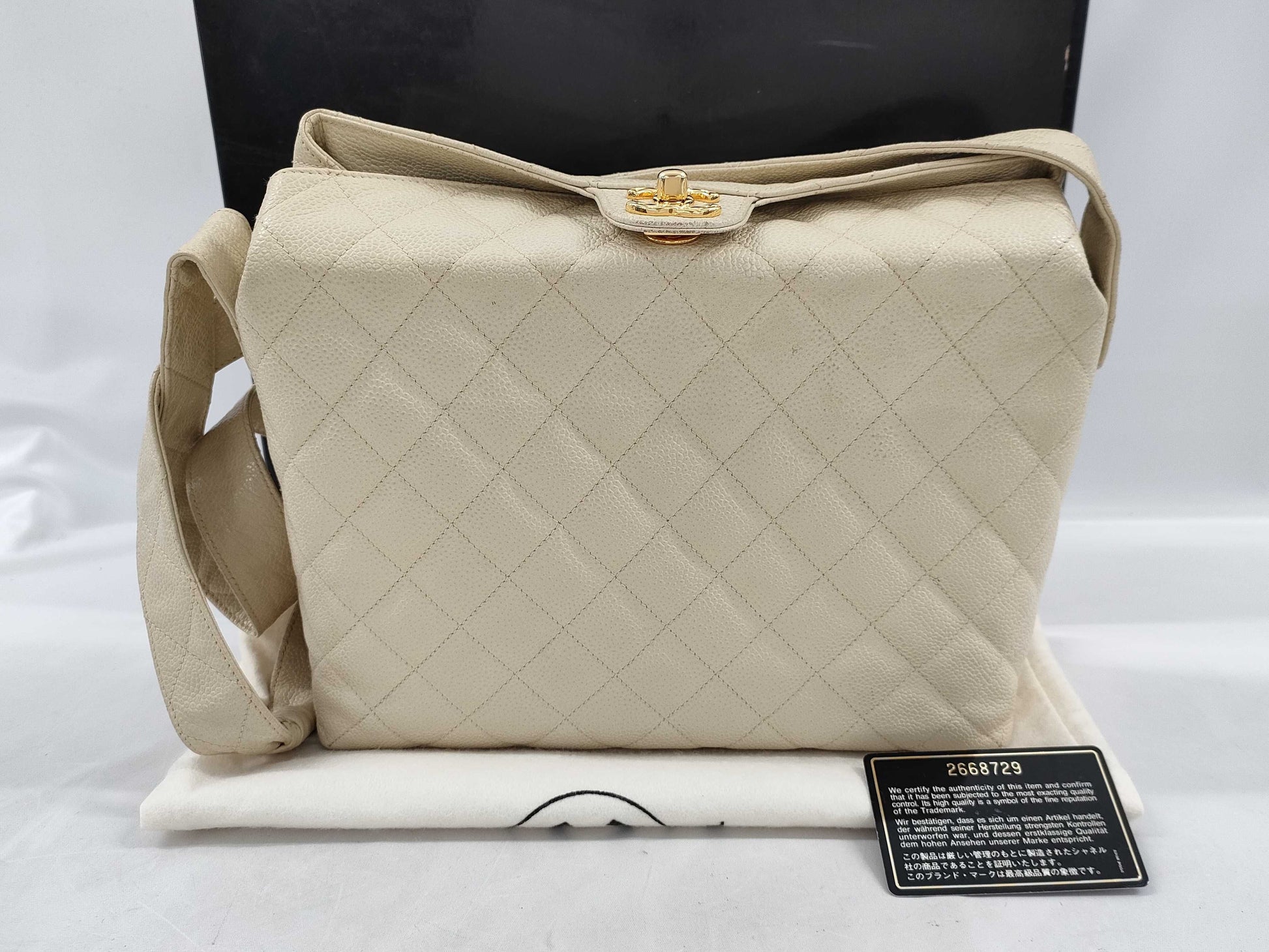 CHANEL Caviar Skin Turnlock Tote with G/Seal Shoulder Bag