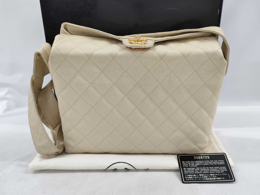 CHANEL Caviar Skin Turnlock Tote with G/Seal Shoulder Bag