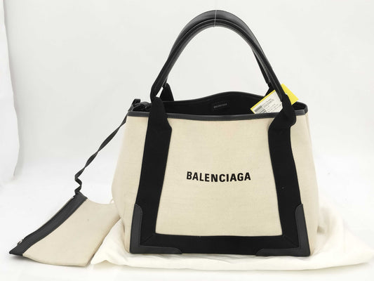 BALENCIAGA canvas and leather tote bag