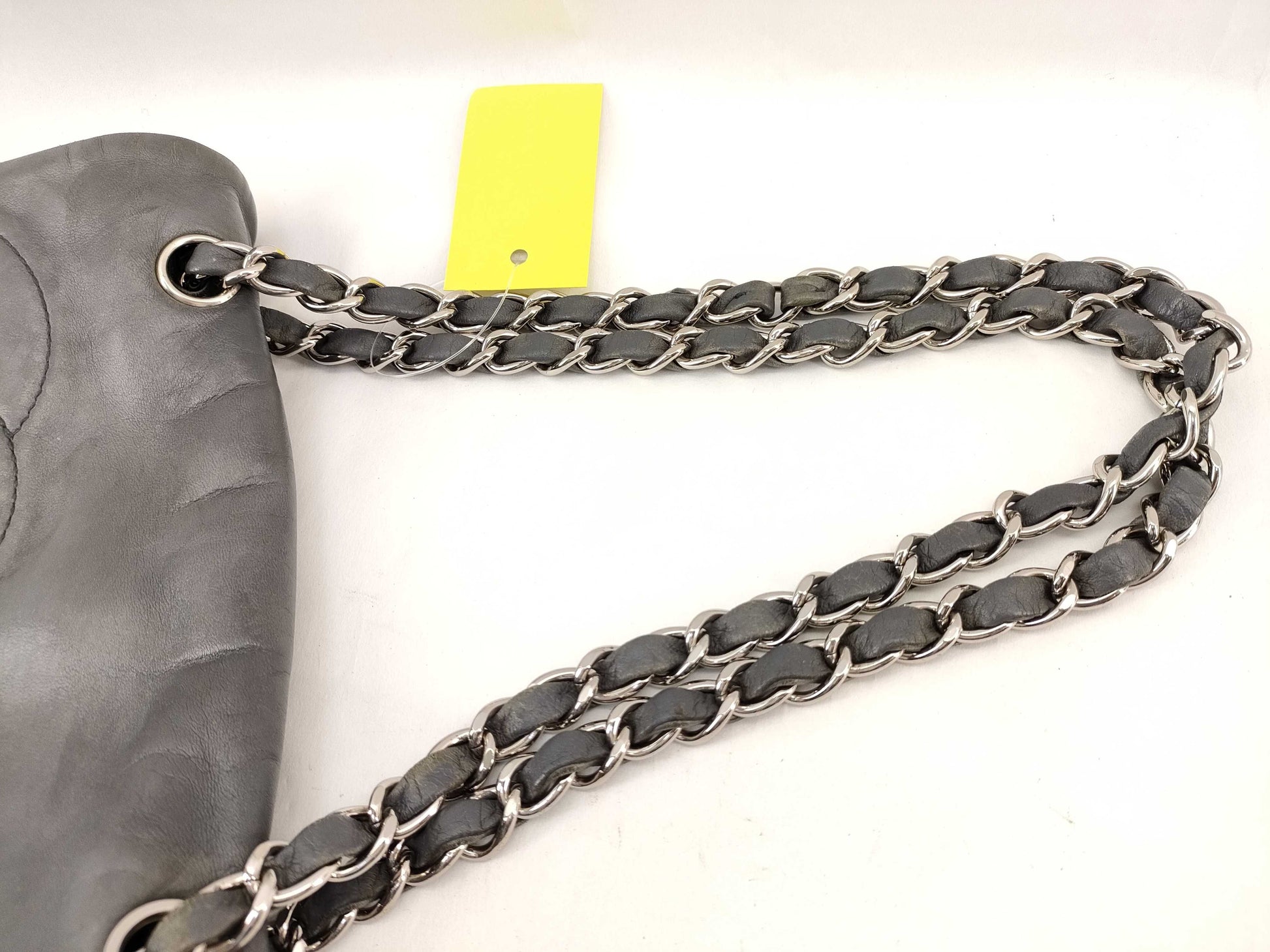 CHANEL [With sticker] No. 11 Calfskin Double Chain Shoulder Bag in Silver Gray