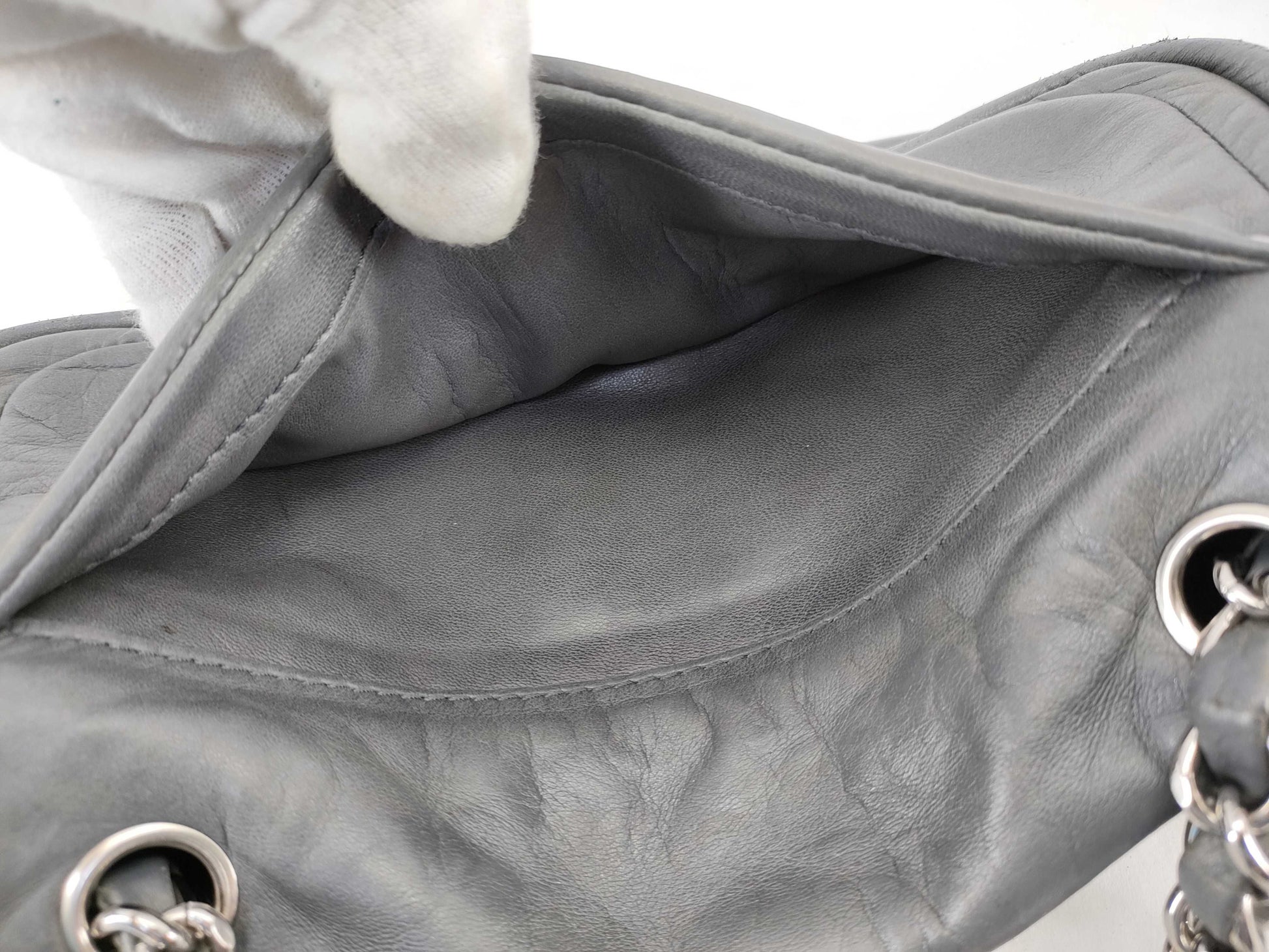 CHANEL [With sticker] No. 11 Calfskin Double Chain Shoulder Bag in Silver Gray