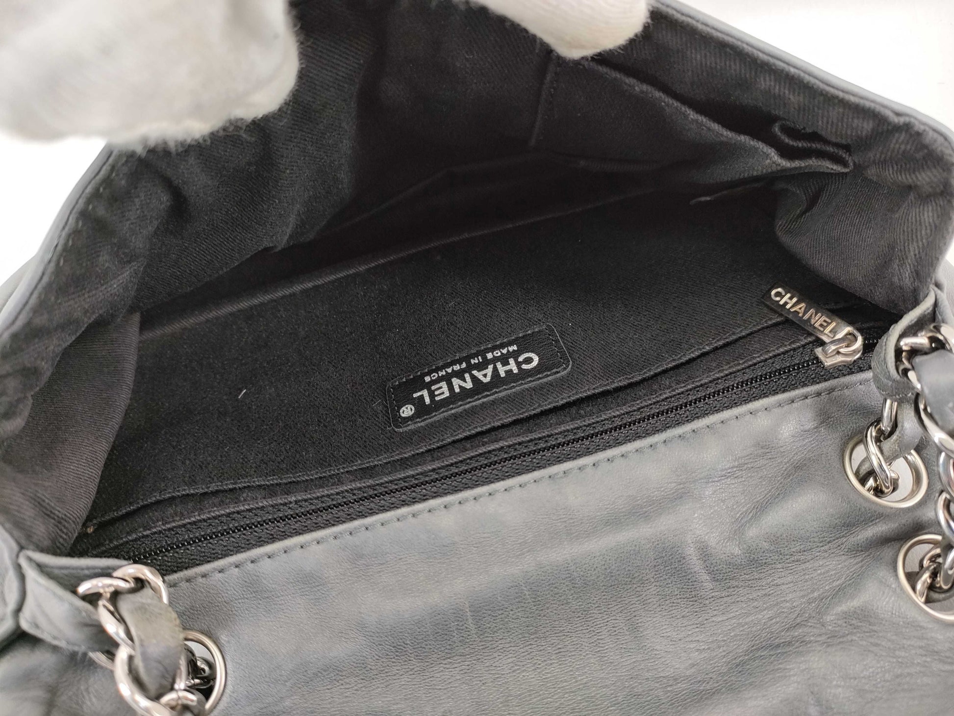 CHANEL [With sticker] No. 11 Calfskin Double Chain Shoulder Bag in Silver Gray