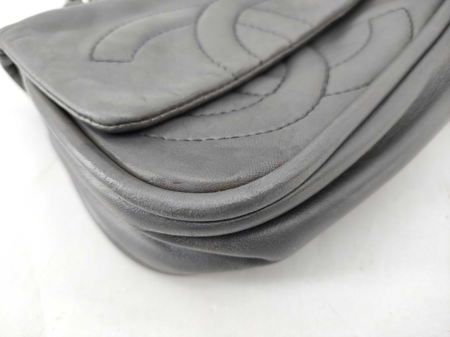 CHANEL [With sticker] No. 11 Calfskin Double Chain Shoulder Bag in Silver Gray
