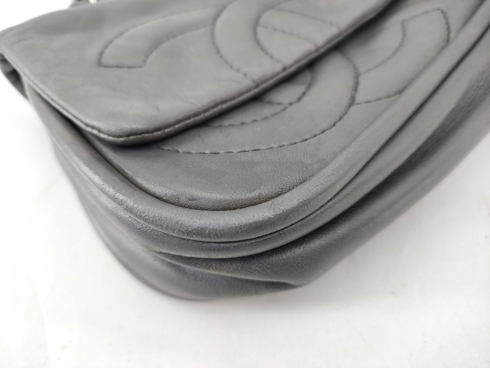 CHANEL [With sticker] No. 11 Calfskin Double Chain Shoulder Bag in Silver Gray