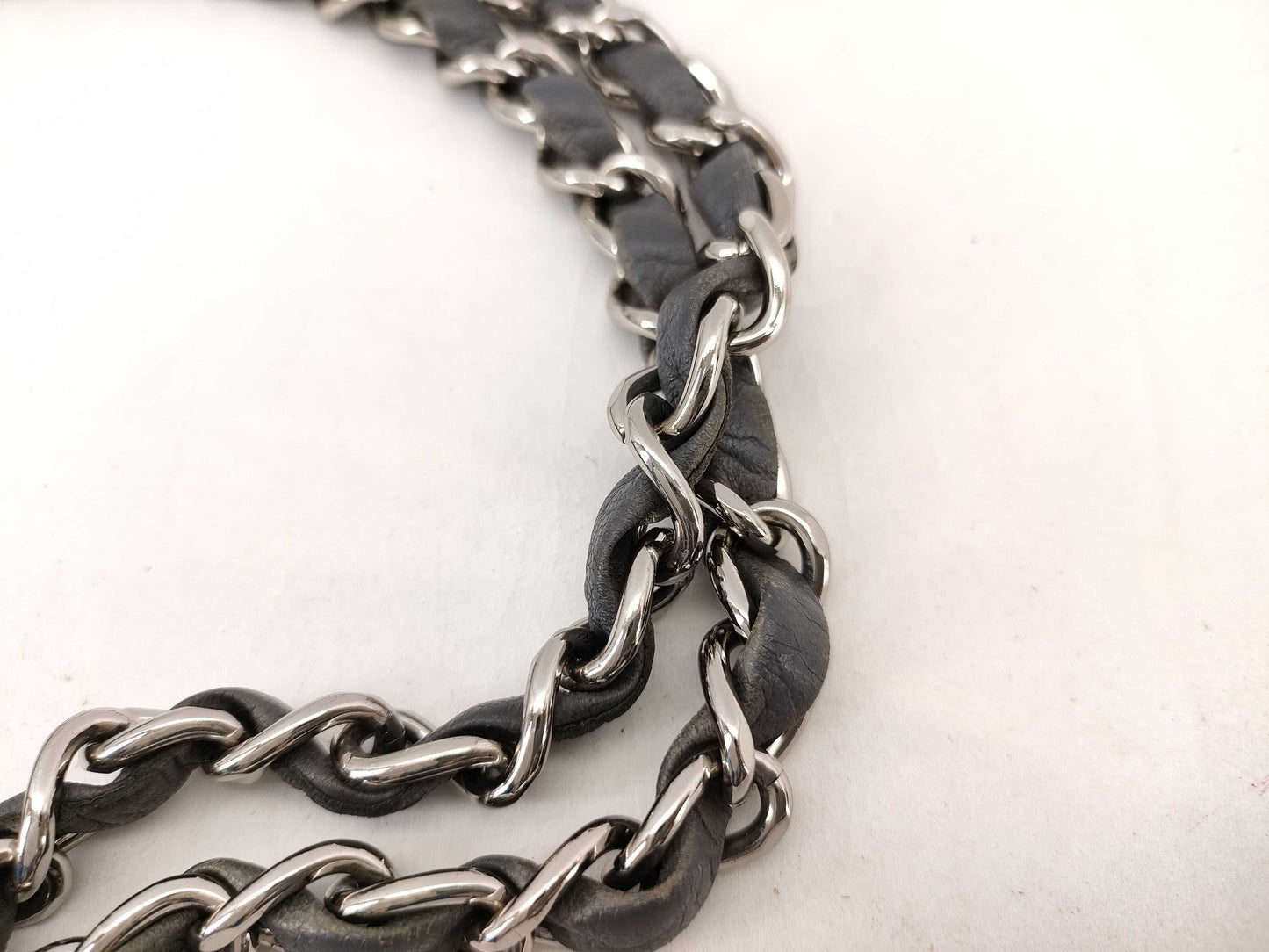 CHANEL [With sticker] No. 11 Calfskin Double Chain Shoulder Bag in Silver Gray