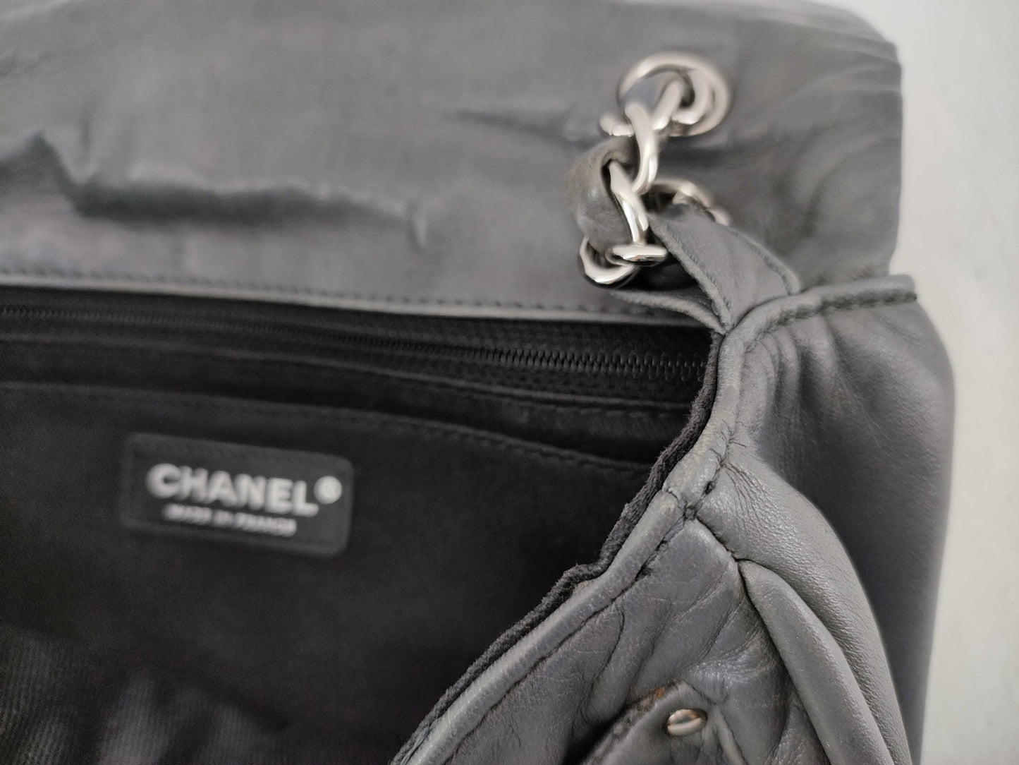 CHANEL [With sticker] No. 11 Calfskin Double Chain Shoulder Bag in Silver Gray
