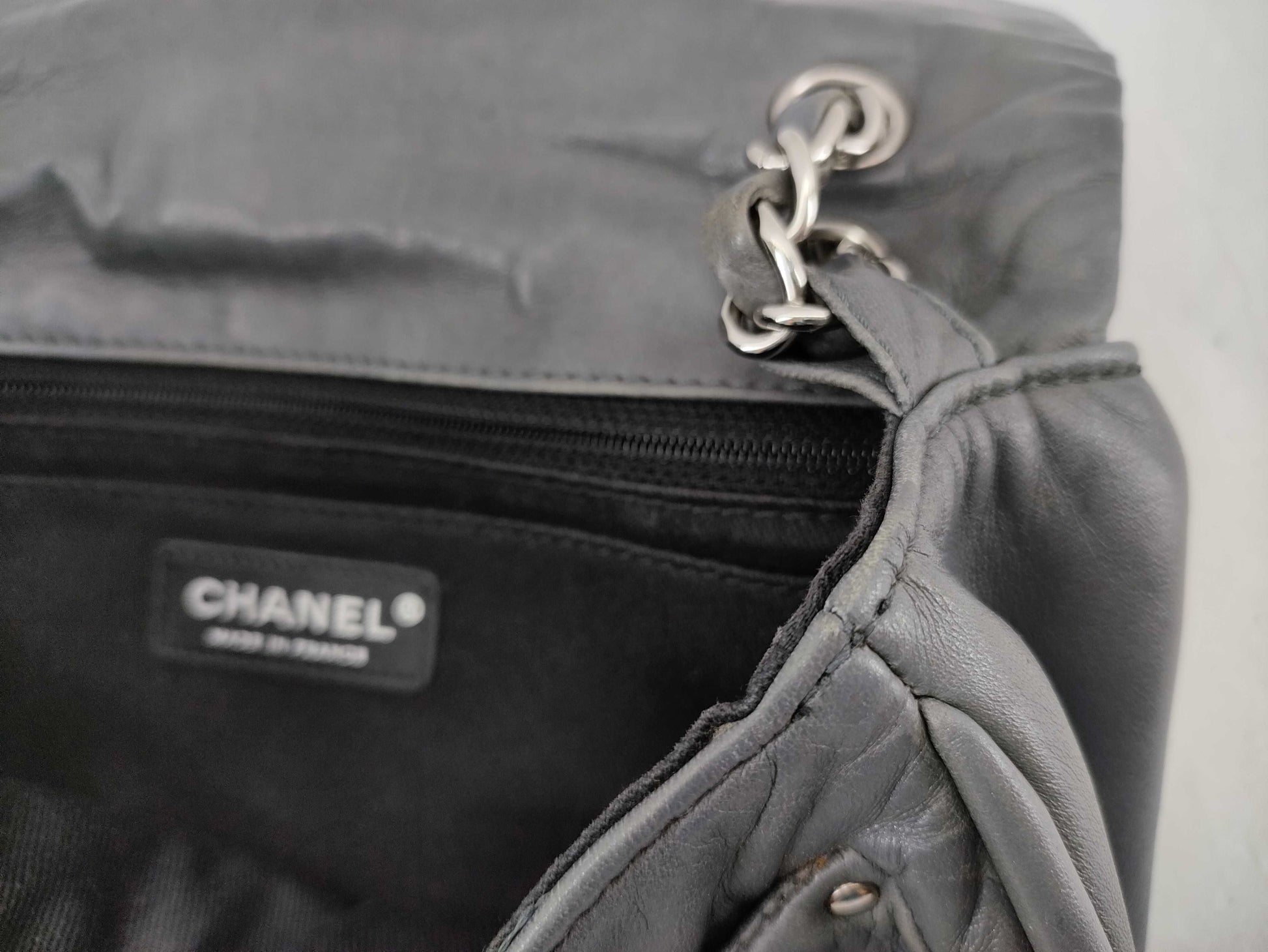 CHANEL [With sticker] No. 11 Calfskin Double Chain Shoulder Bag in Silver Gray