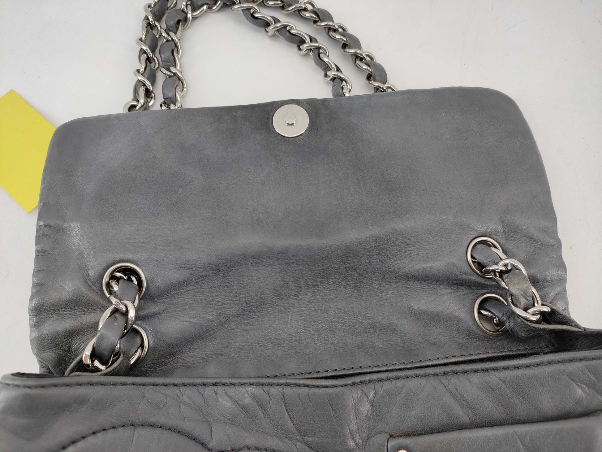 CHANEL [With sticker] No. 11 Calfskin Double Chain Shoulder Bag in Silver Gray