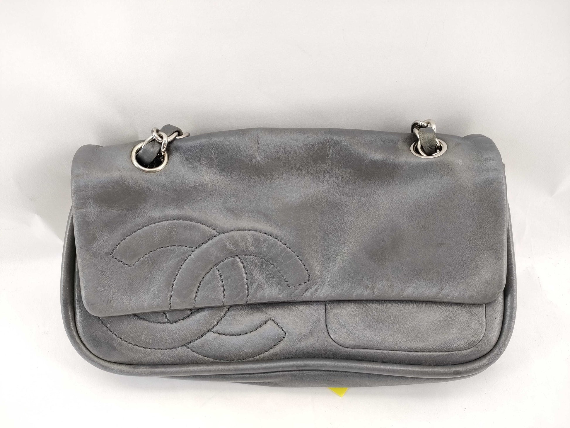 CHANEL [With sticker] No. 11 Calfskin Double Chain Shoulder Bag in Silver Gray
