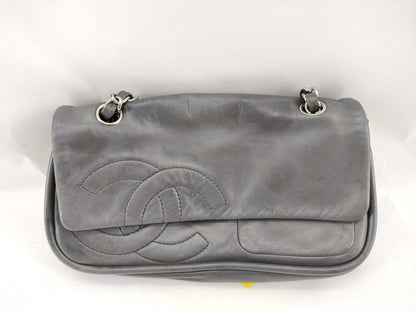 CHANEL [With sticker] No. 11 Calfskin Double Chain Shoulder Bag in Silver Gray