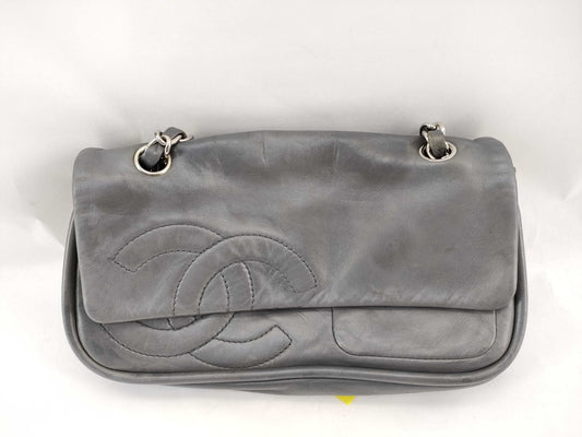 CHANEL [With sticker] No. 11 Calfskin Double Chain Shoulder Bag in Silver Gray