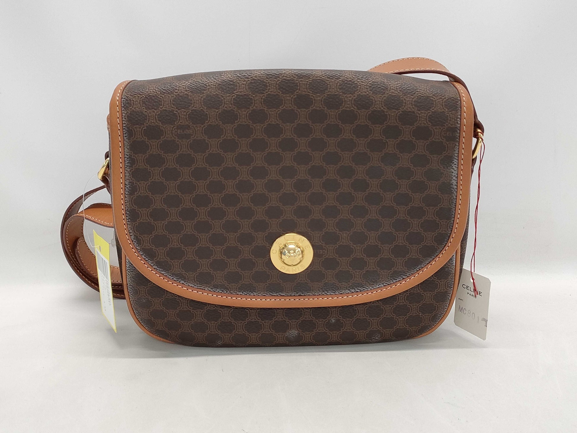 CELINE Macadam Shoulder Bag with Round Metal Fittings