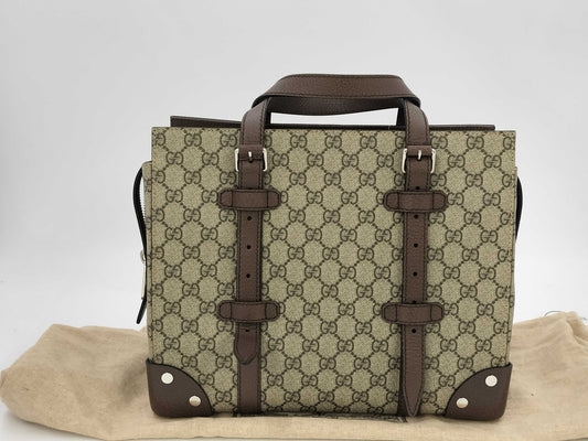 GUCCI GG Supreme GG Tote with Leather Details 643814 Handbag