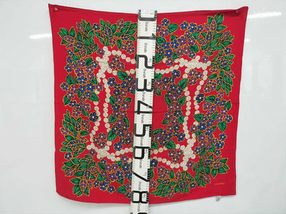 CHANEL floral motif red scarf