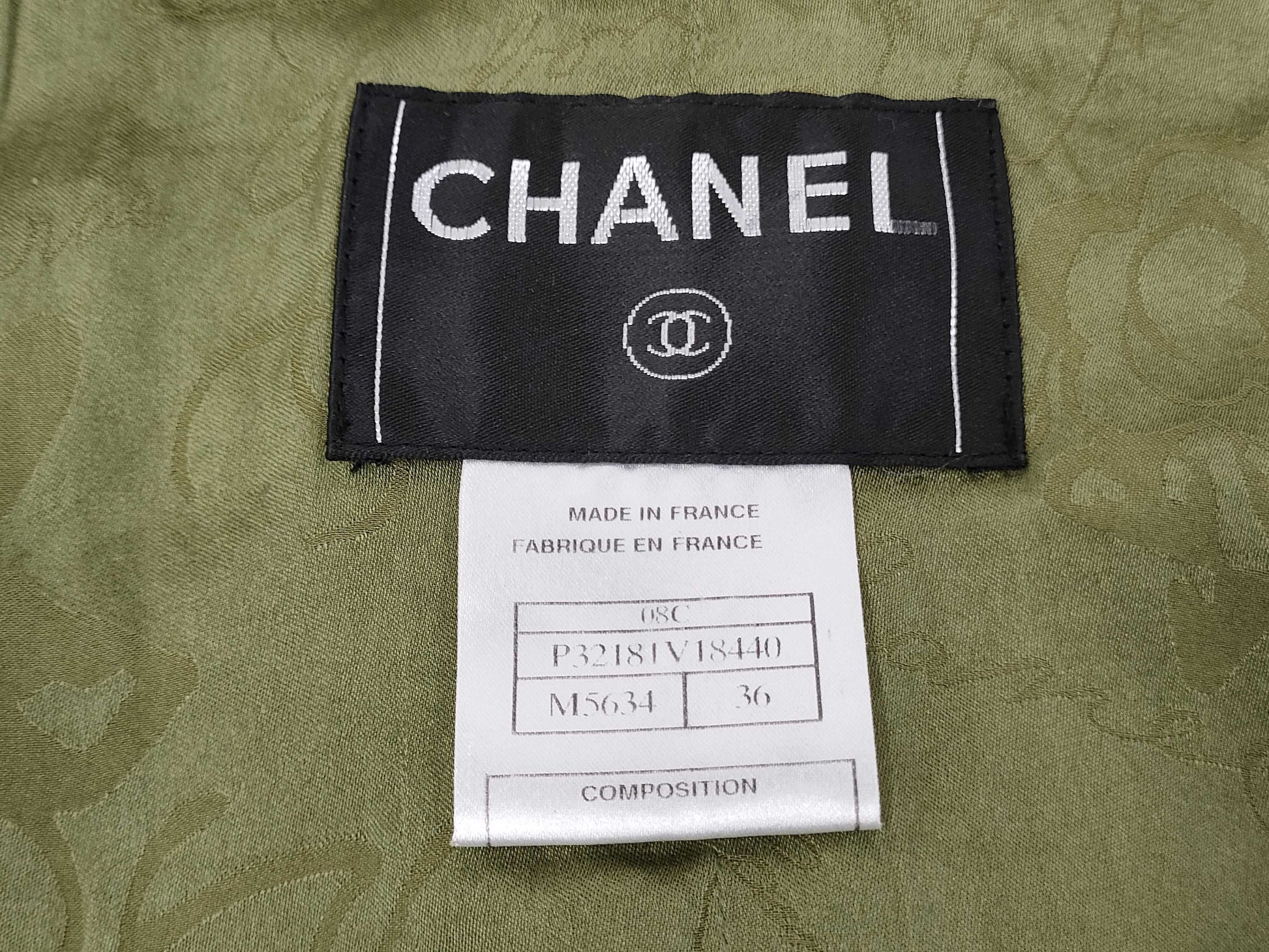 CHANEL Tweed Jacket Khaki with Scissor Motif Buttons
