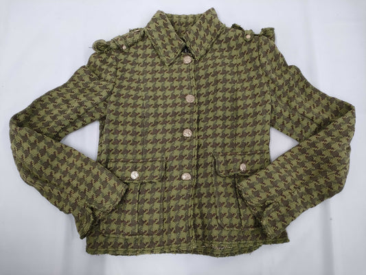 CHANEL Tweed Jacket Khaki with Scissor Motif Buttons