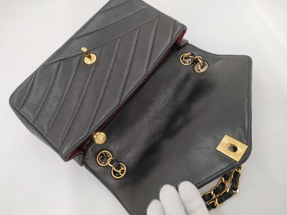 CHANEL Lambskin V-Stitch V-Flap Shoulder Bag