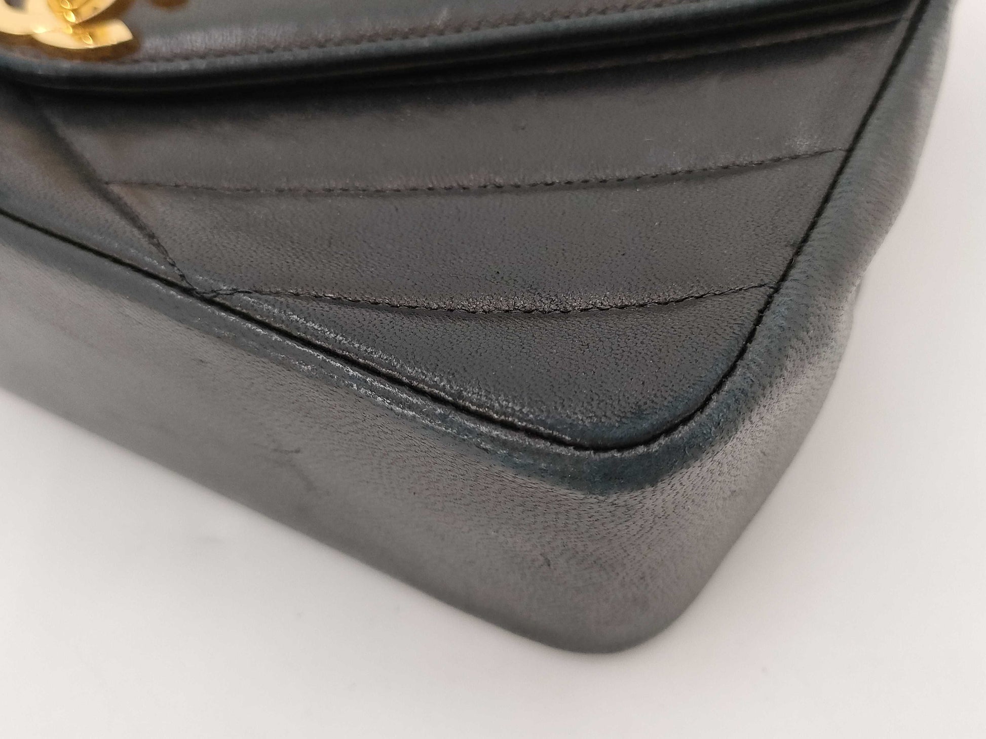 CHANEL Lambskin V-Stitch V-Flap Shoulder Bag