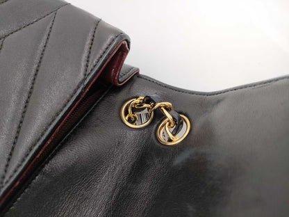 CHANEL Lambskin V-Stitch V-Flap Shoulder Bag