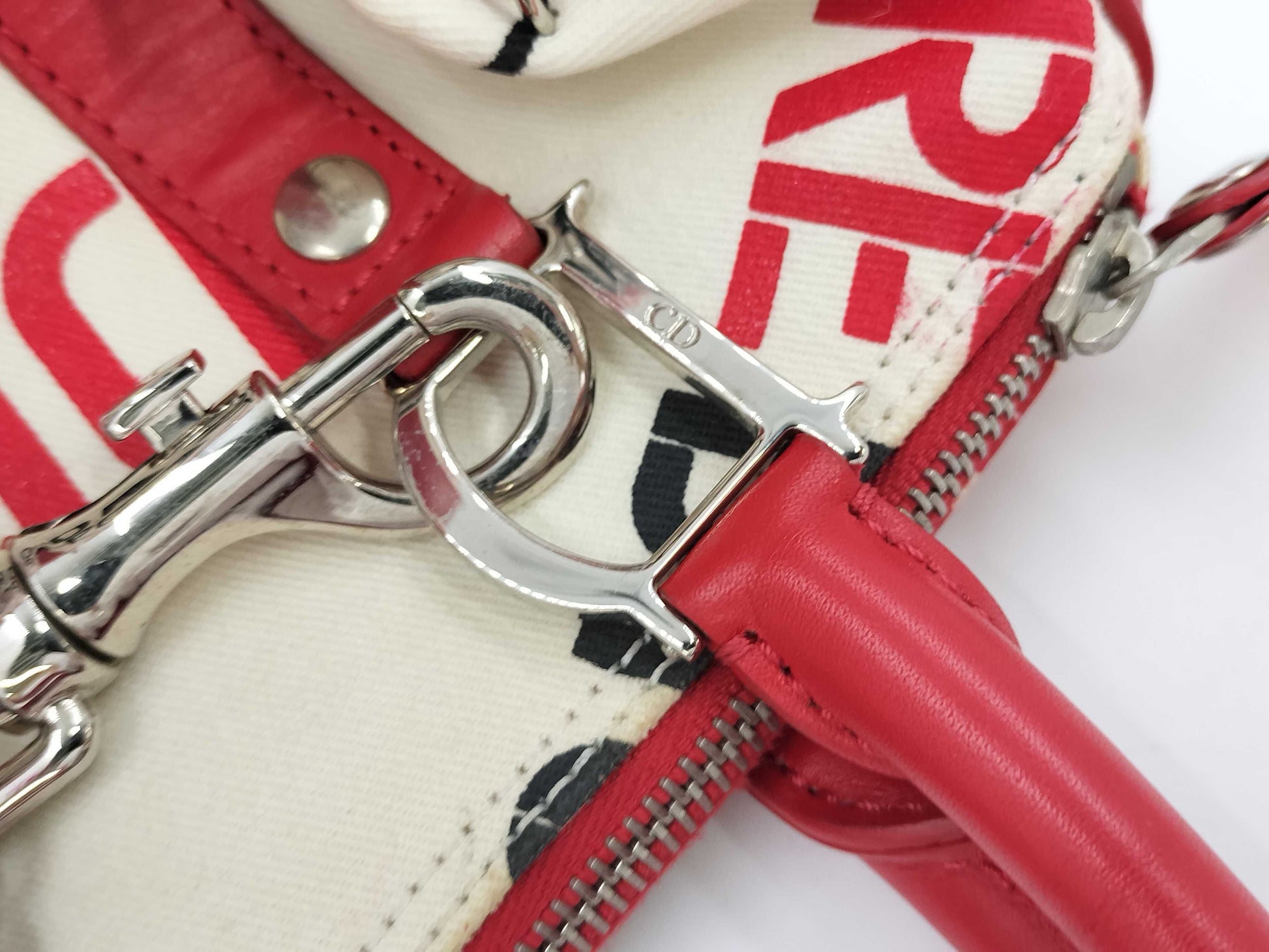 Dior Trotter Hardcore Mini Boston Bag, White and Red
