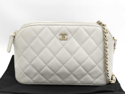 CHANEL Caviar Skin Shoulder Clutch White Shoulder Bag