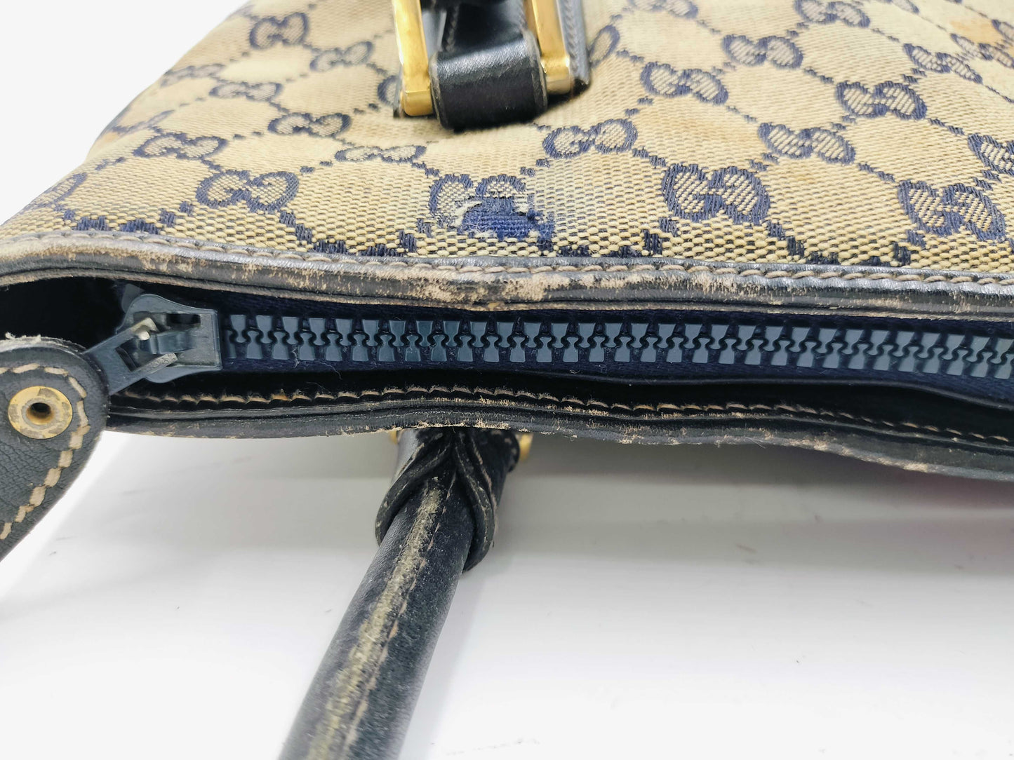 GUCCI GG Canvas Sherry Line Handbag, Old Gucci Handbag with Large Stain