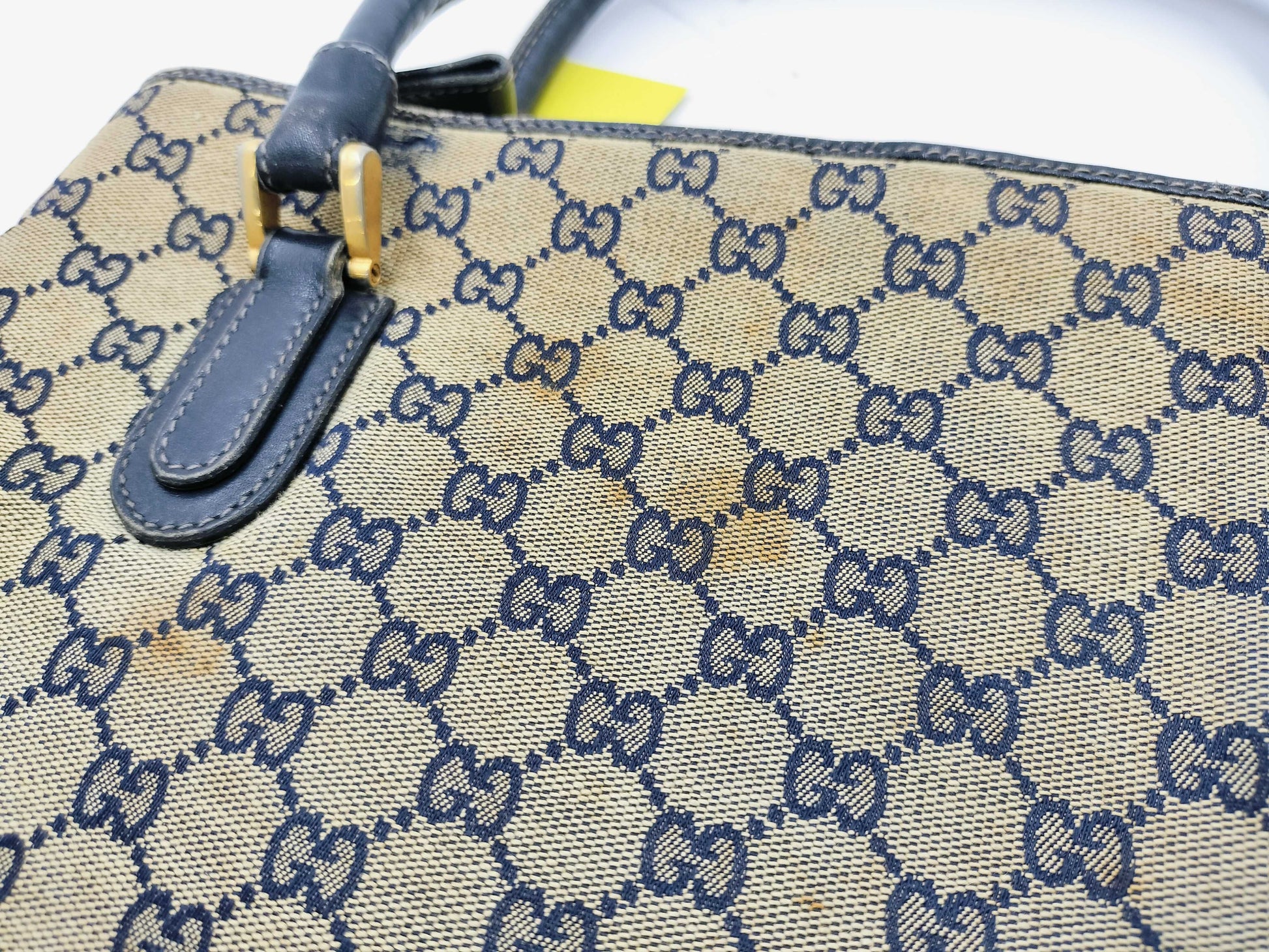 GUCCI GG Canvas Sherry Line Handbag, Old Gucci Handbag with Large Stain