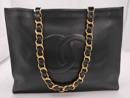 CHANEL 3723063 Lambskin Large Coco Mark Chain Shoulder Tote Bag