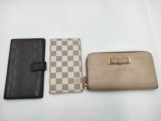 LOUIS VUITTON Damier Gucci Prada Wallet Card Case *3-Piece Set Billfold