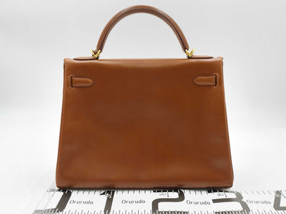 HERMES Kelly 32 Box Calf Leather Brown with Gold Hardware □G Handbag