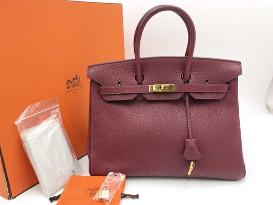 HERMES Birkin 35 Togo Rouge Ash Gold Hardware H Bag