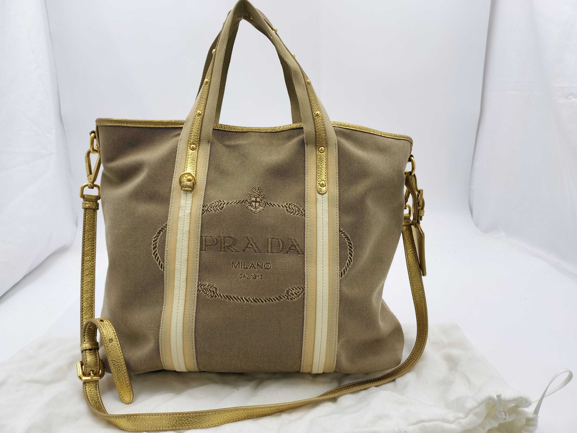 PRADA Logo Jacquard 2-Way Handbag