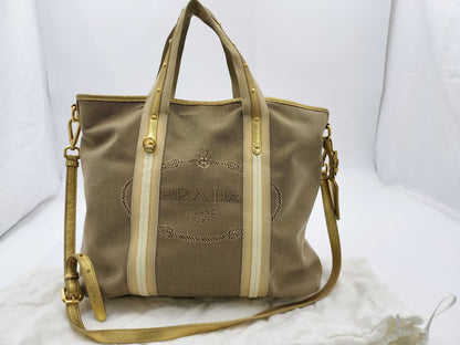 PRADA Logo Jacquard 2-Way Handbag