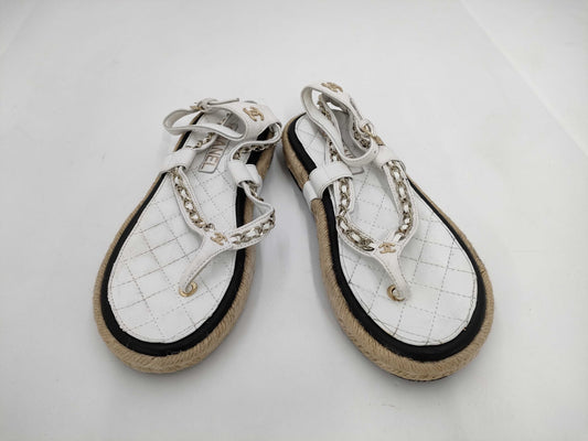 CHANEL Chain Sandals White Coco Sandals