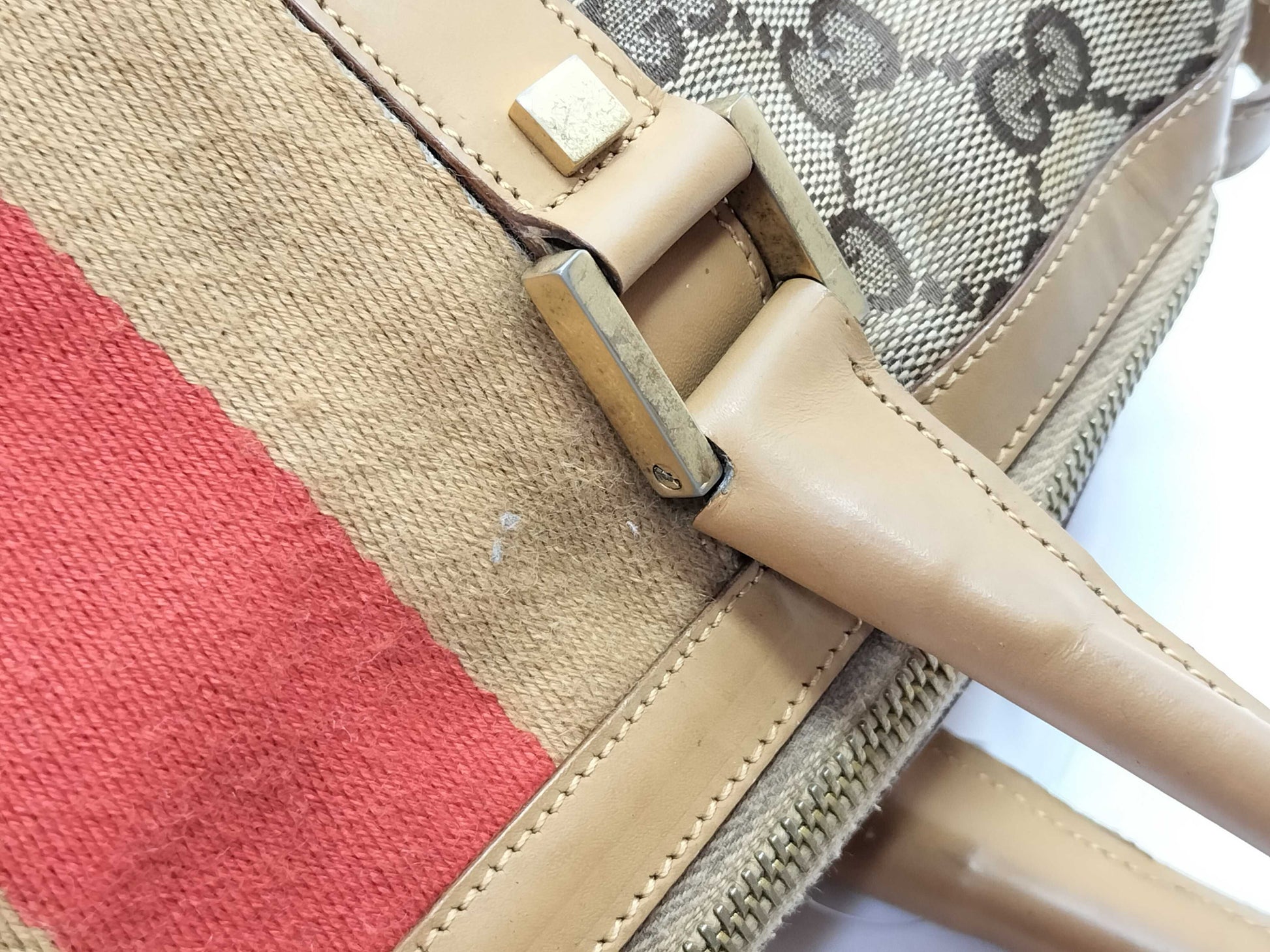 GUCCI GG Canvas 001-0851 002122 Boston Bag with Detached Zipper Top