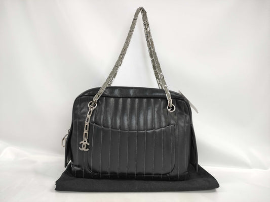 CHANEL Lambskin Mademoiselle Coco Charm Silver Tote Bag