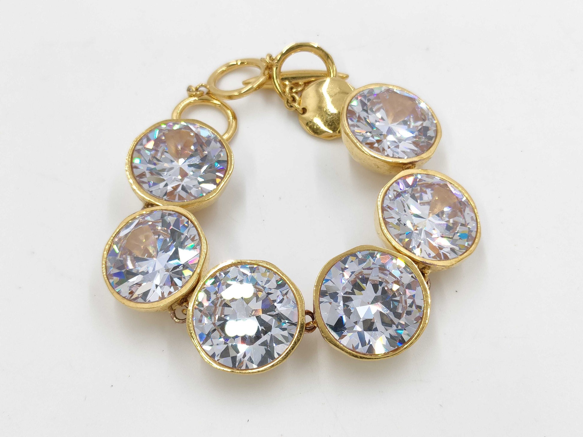LOEWE Gold Bracelet with Rhinestones / T-Bar / One Ring Broken Bracelet/Bangle