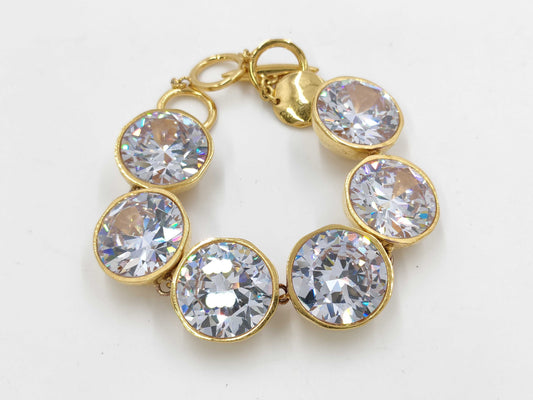 LOEWE Gold Bracelet with Rhinestones / T-Bar / One Ring Broken Bracelet/Bangle
