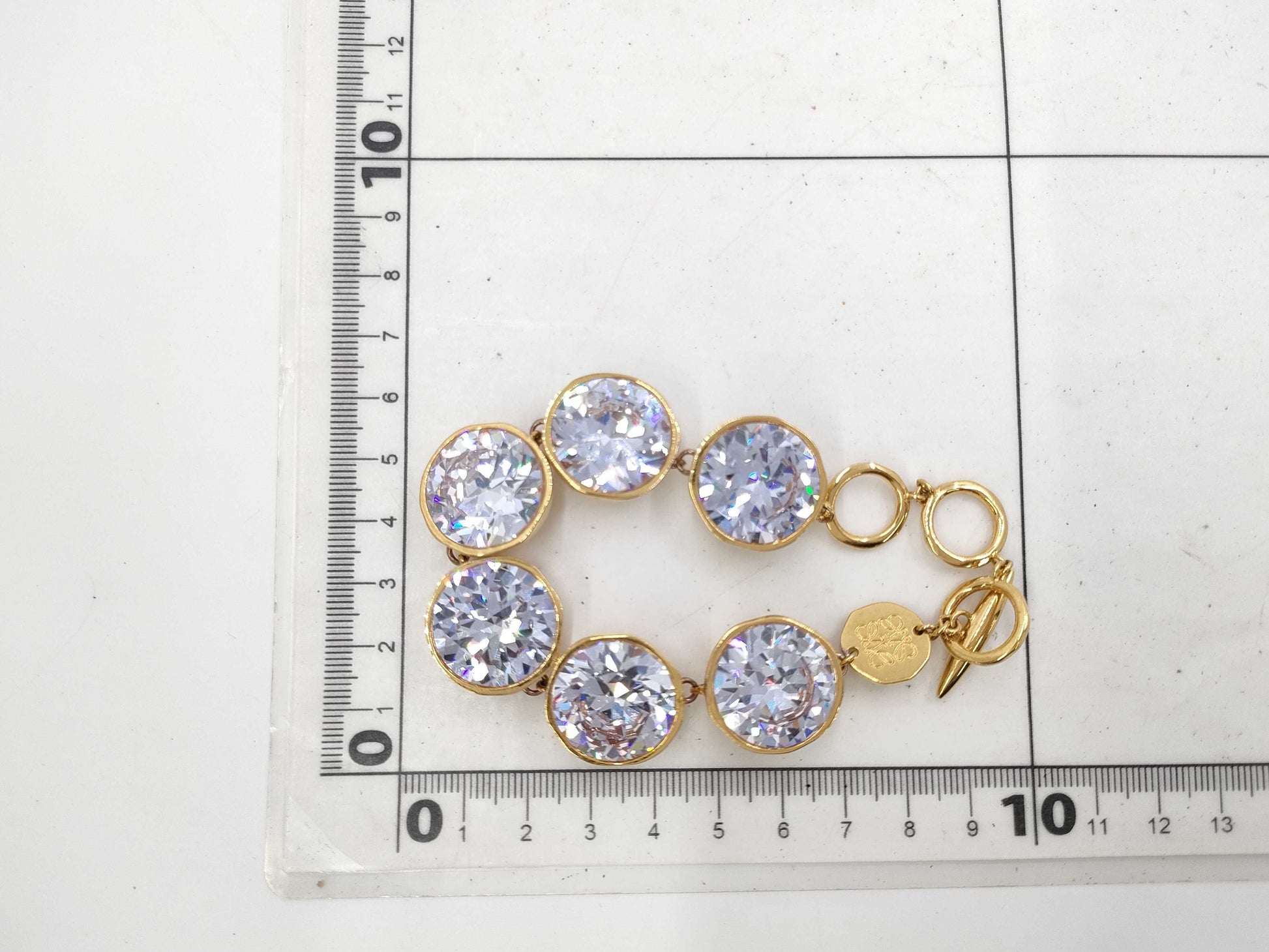 LOEWE Gold Bracelet with Rhinestones / T-Bar / One Ring Broken Bracelet/Bangle