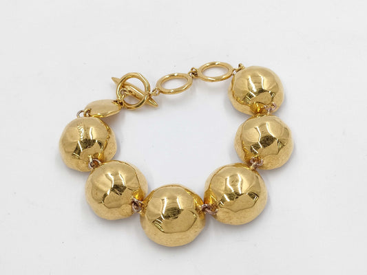 LOEWE Gold Bracelet with Rhinestones / T-Bar / One Ring Broken Bracelet/Bangle