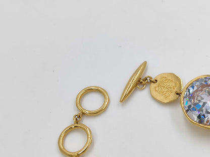 LOEWE Gold Bracelet with Rhinestones / T-Bar / One Ring Broken Bracelet/Bangle