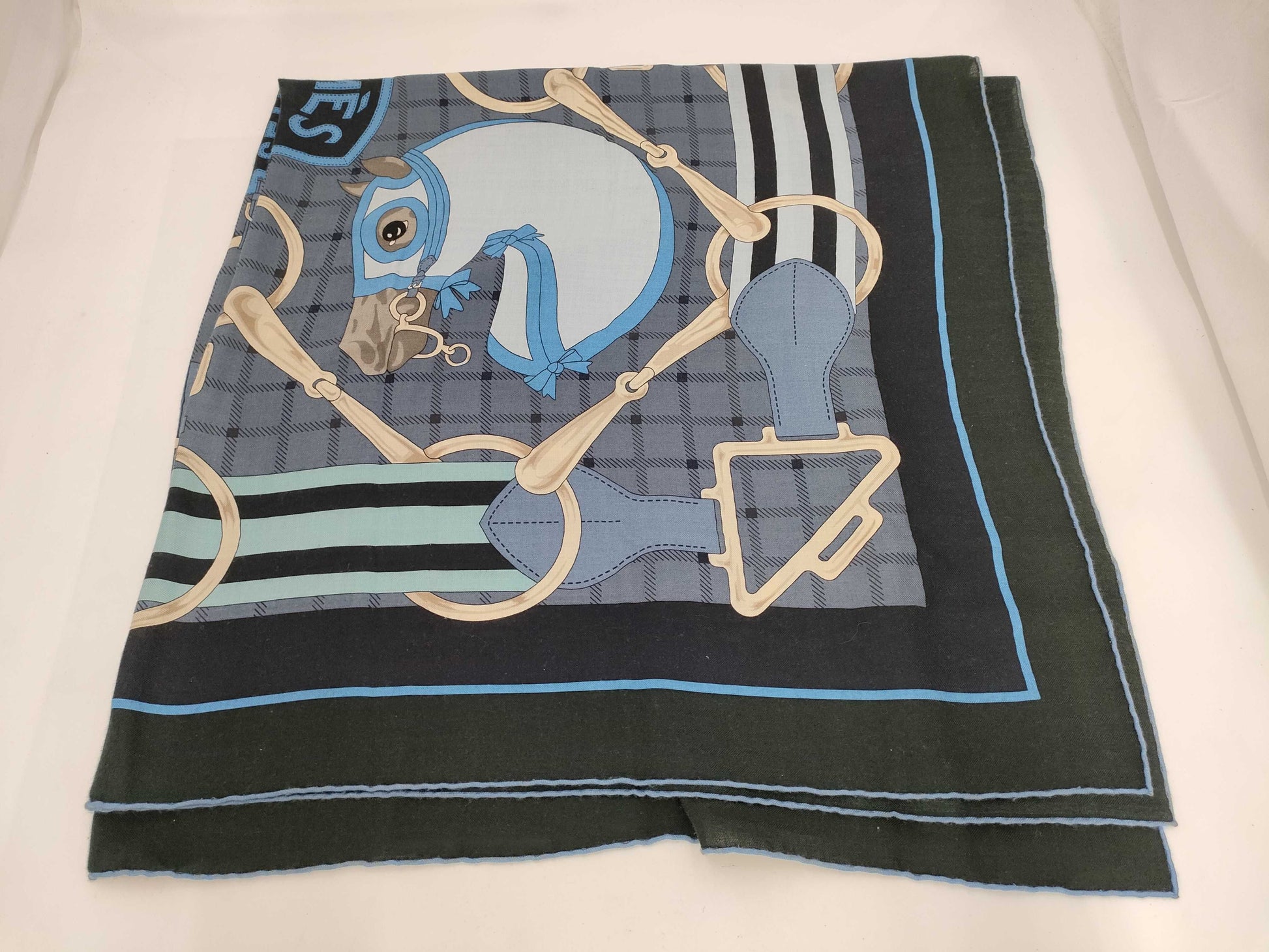 HERMES Carre Jean 140 / Serie / Cashmere Silk / Navy Scarf