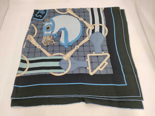 HERMES Carre Jean 140 / Serie / Cashmere Silk / Navy Scarf