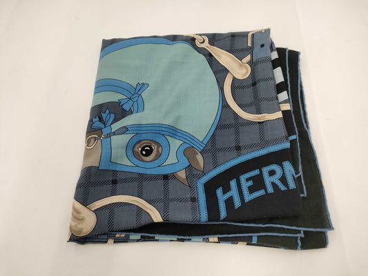 HERMES Carre Jean 140 / Serie / Cashmere Silk / Navy Scarf