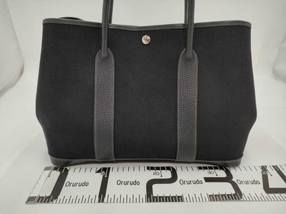 HERMES Garden Party Toile Officier Tote Bag in Black with Sterling Silver Hardware and I Stamp