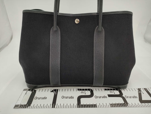 HERMES Garden Party Toile Officier Tote Bag in Black with Sterling Silver Hardware and I Stamp