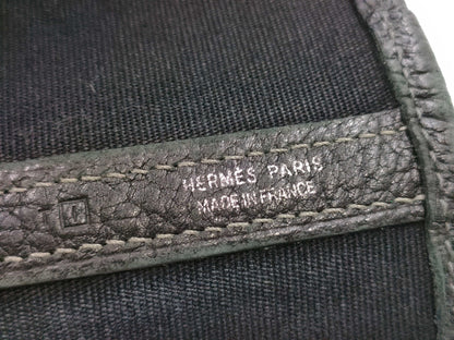 HERMES Garden Party Toile Officier Tote Bag in Black with Sterling Silver Hardware and I Stamp