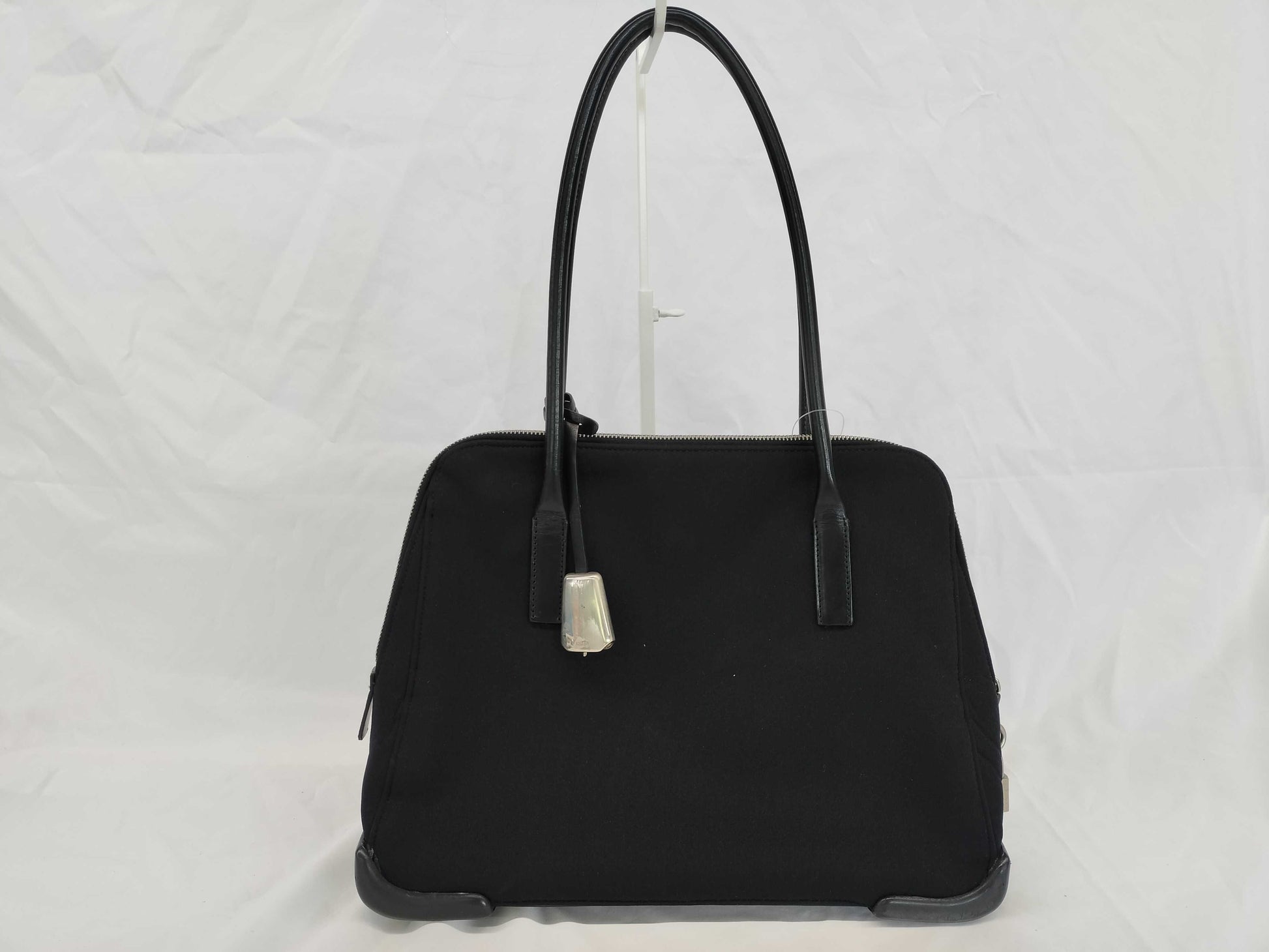 PRADA nylon tote bag, leather black tote bag